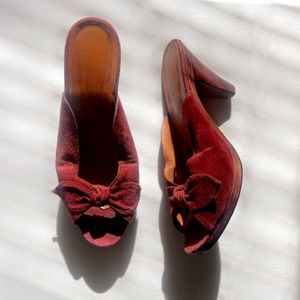 Vintage wooden red suede high heels size 6/7